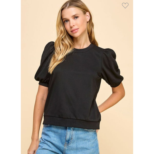 Crew Neck Short Sleeve Puff Knit Top