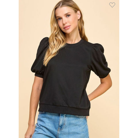 Crew Neck Short Sleeve Puff Knit Top