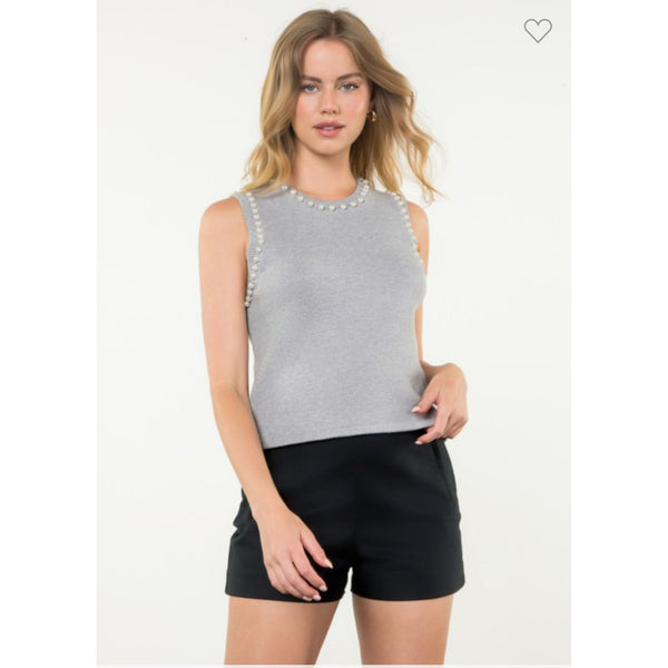 Pearl Trimmed Sleeveless Sweater