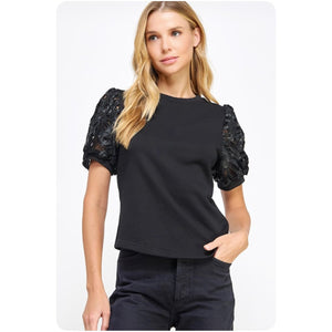 Faux Leather Sleeve Eyelet Top