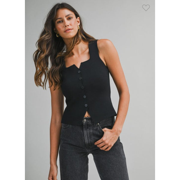 Sleeveless Button Front Knit Top