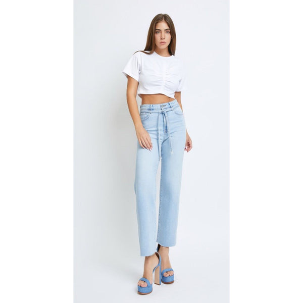 Light Wash Tie Waste Jean