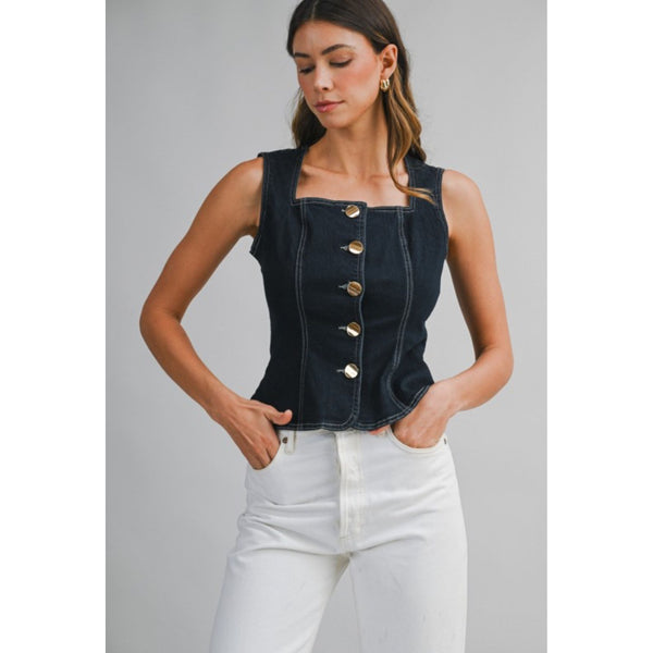 Denim Square Neck Top