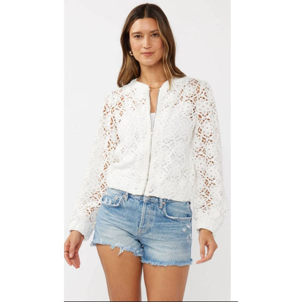 Floral Crochet Lace Bomber Jacket