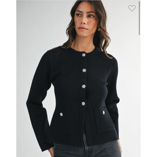 Knit Front Jewel Button Cardigan