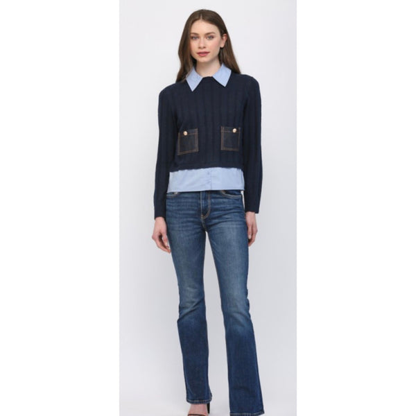 Patch Pocket Mixed Media Sweater
