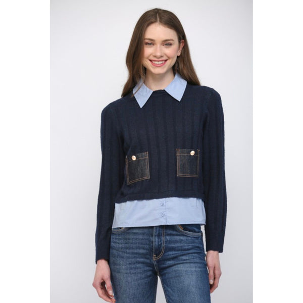 Patch Pocket Mixed Media Sweater