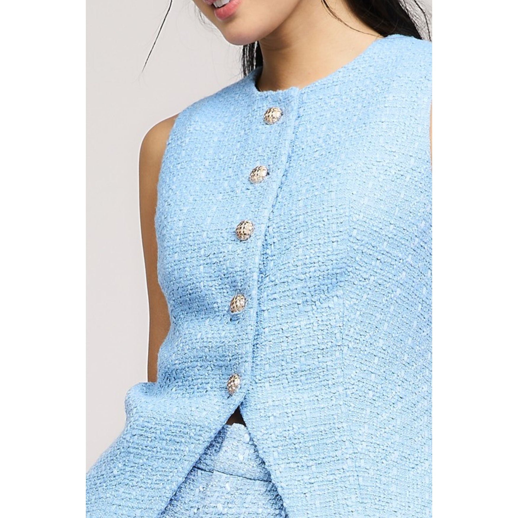 トップス pois tweed vest blue Tweed Vest – Navy Vine