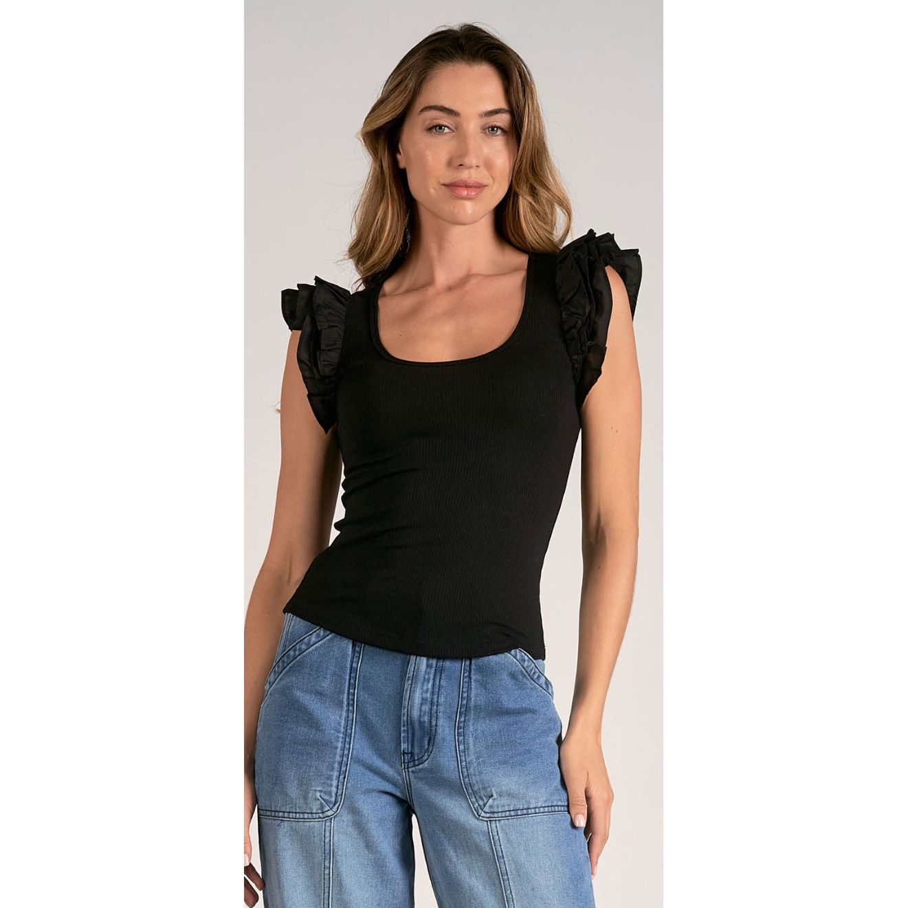 Scoop Neck Ruffle Top