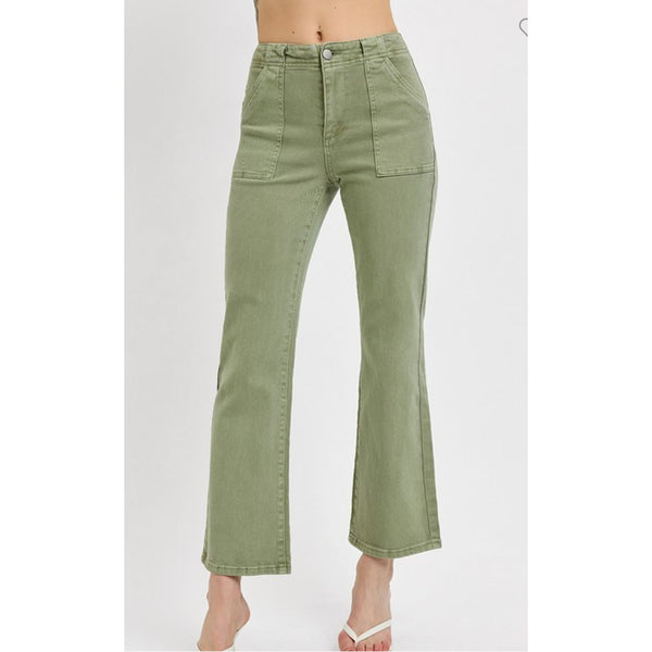 High Rise Ankle Flare Patch Pocket
