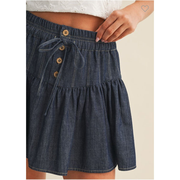 Denim Pleated Skirt