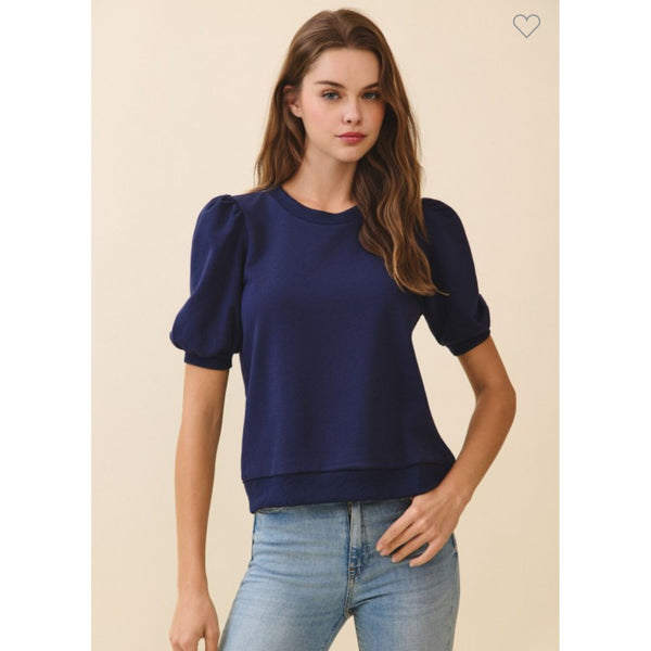 Crew Neck Short Sleeve Puff Knit Top
