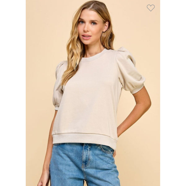 Crew Neck Short Sleeve Puff Knit Top