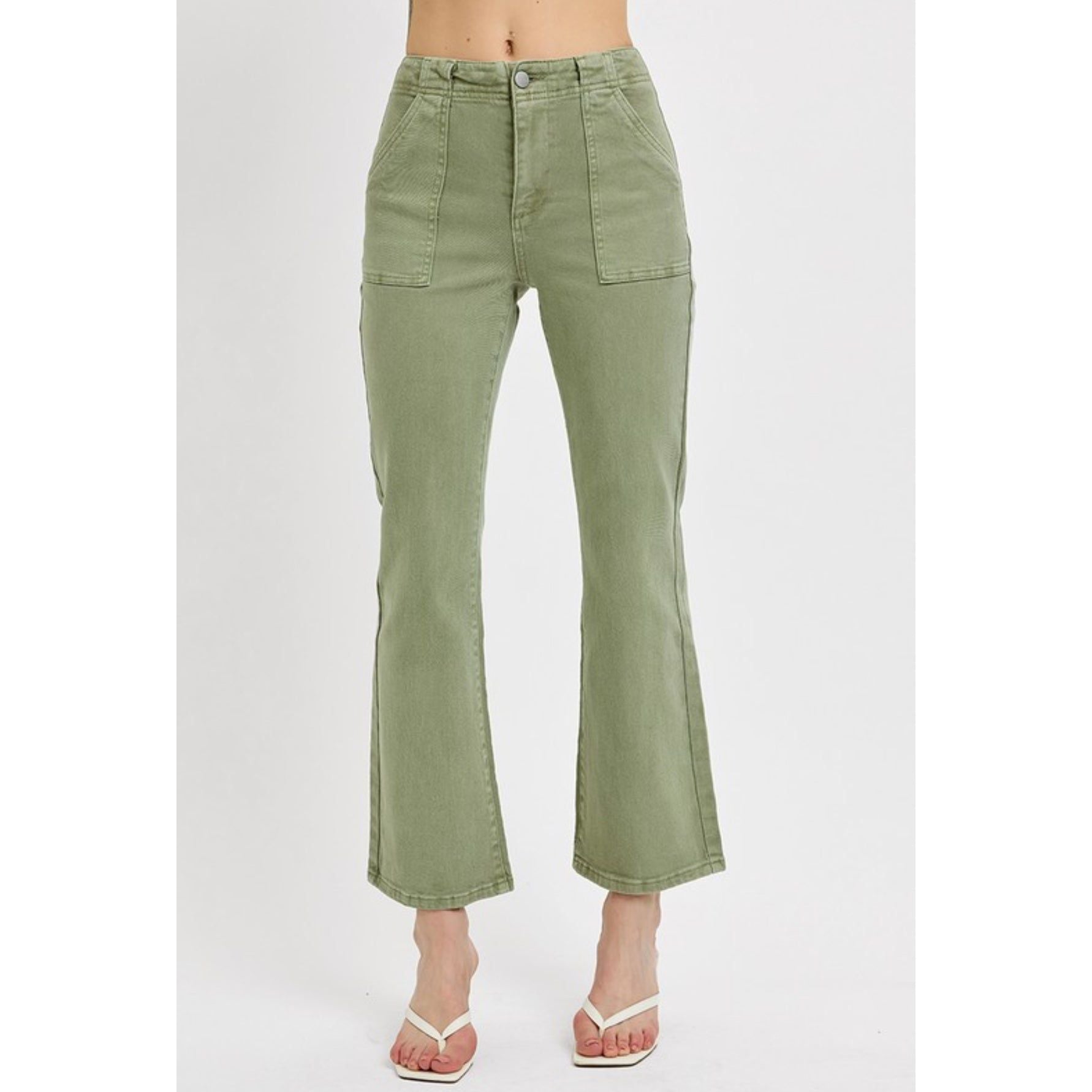 High Rise Ankle Flare Patch Pocket