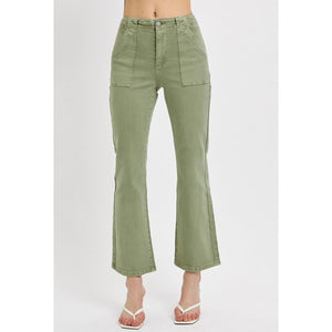 High Rise Ankle Flare Patch Pocket