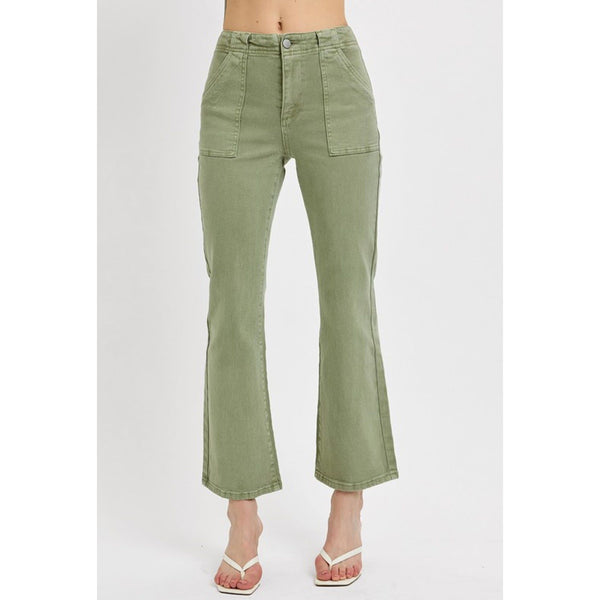 High Rise Ankle Flare Patch Pocket