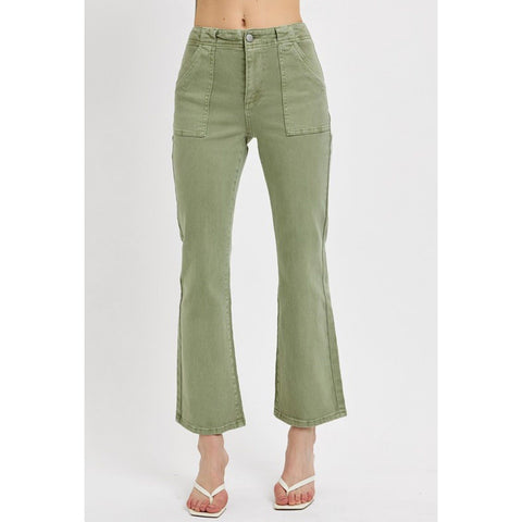High Rise Ankle Flare Patch Pocket