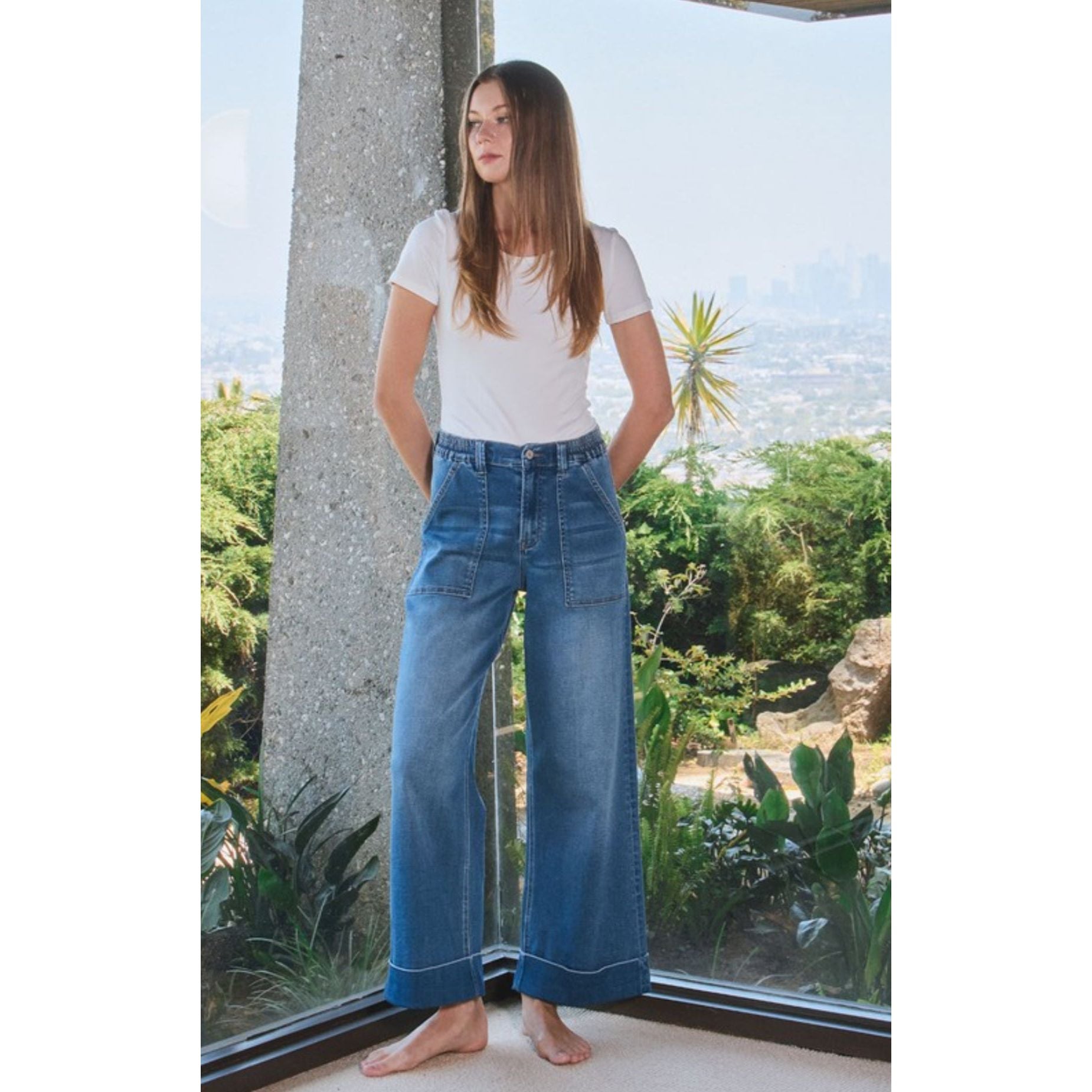 High Rise Double Cuff Baggy Jeans