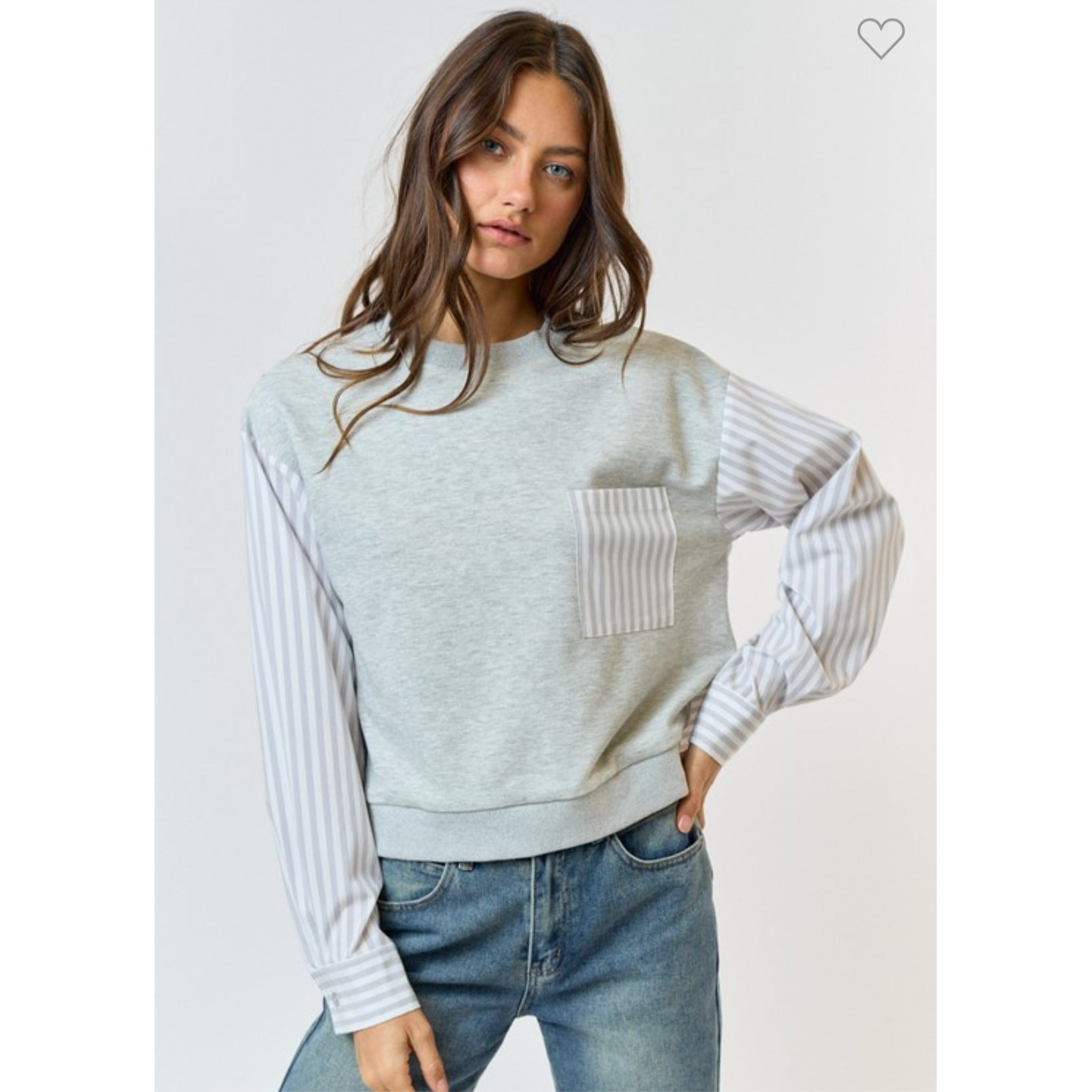 Poplin Stripe Mix Crewneck Sweatshirt