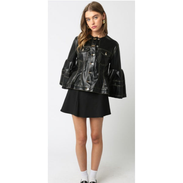 Flutter Sleeve Leather Jacket