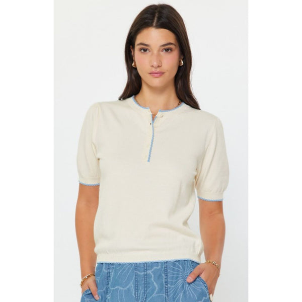 Contrast Edge Short Sleeve Sweater