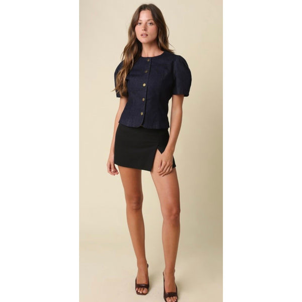 Gia Puff Sleeve Denim Top