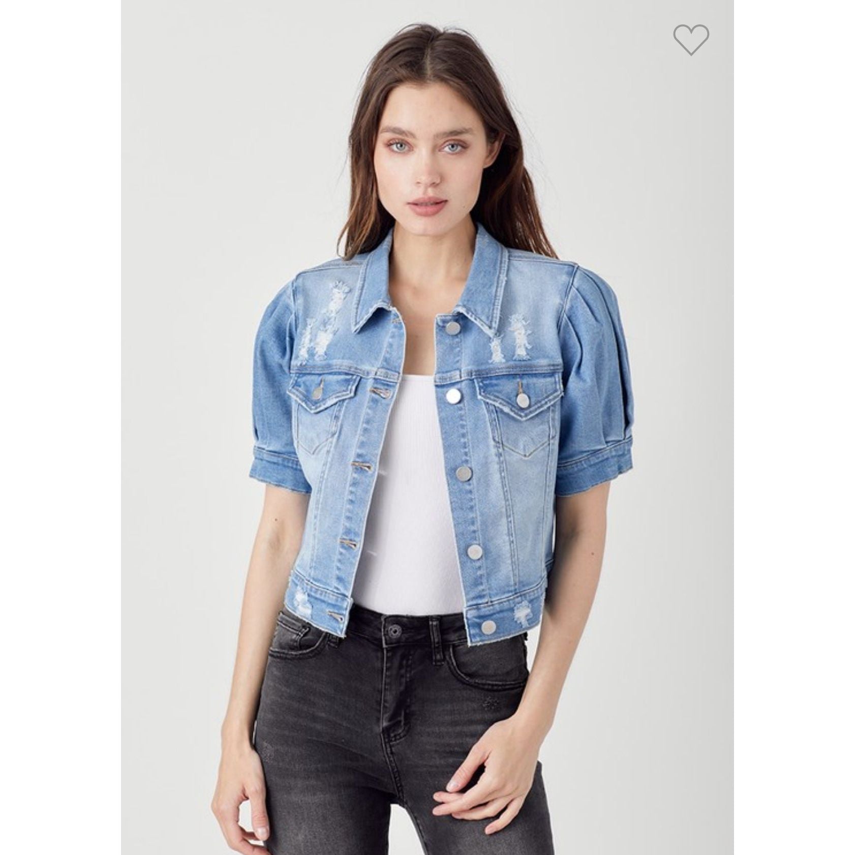 Puff Short Sleeve Denim Jacket – Navy Vine