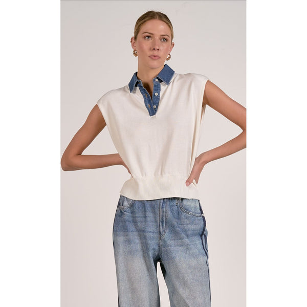 Cap Sleeve Mixed Media Top