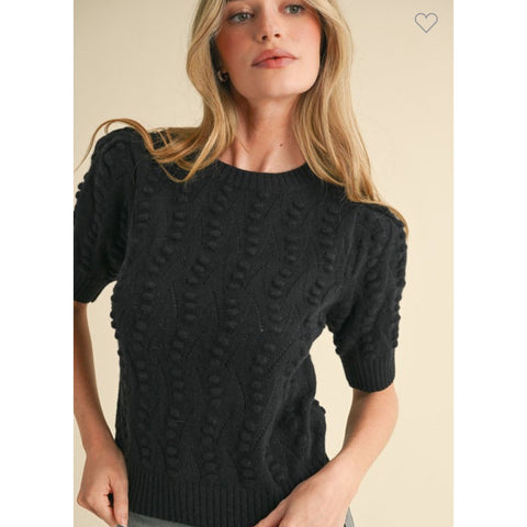 Popcorn Knit Pointelle Short Sleeve Sweater