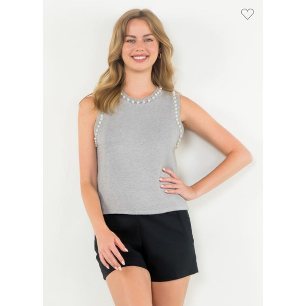 Pearl Trimmed Sleeveless Sweater