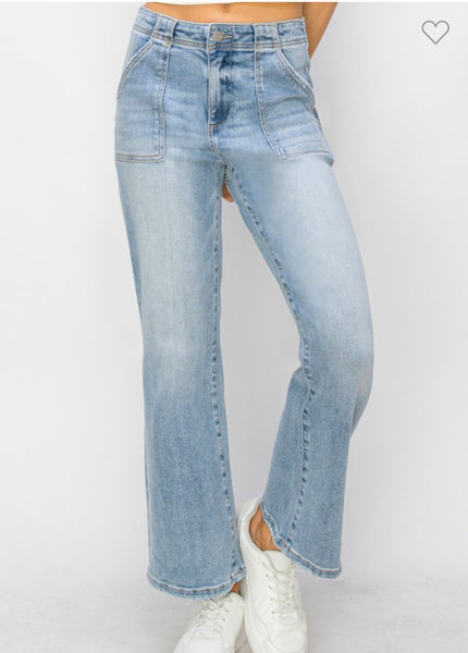 High Rise Ankle Flare Patch Pocket
