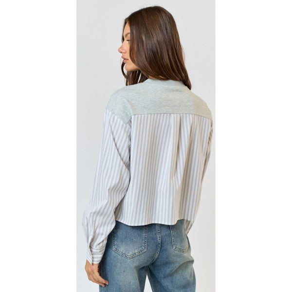 Poplin Stripe Mix Crewneck Sweatshirt