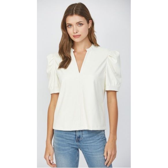 Puff Sleeve Vegan Leather Top