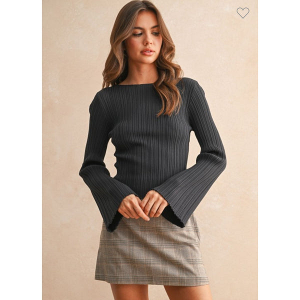 Ribbed Bell Sleeve Top