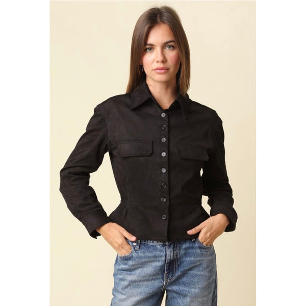 Faux Suede Peplum Top