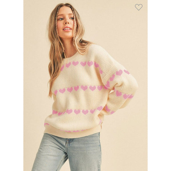 Heart Ribbed Knit Sweater