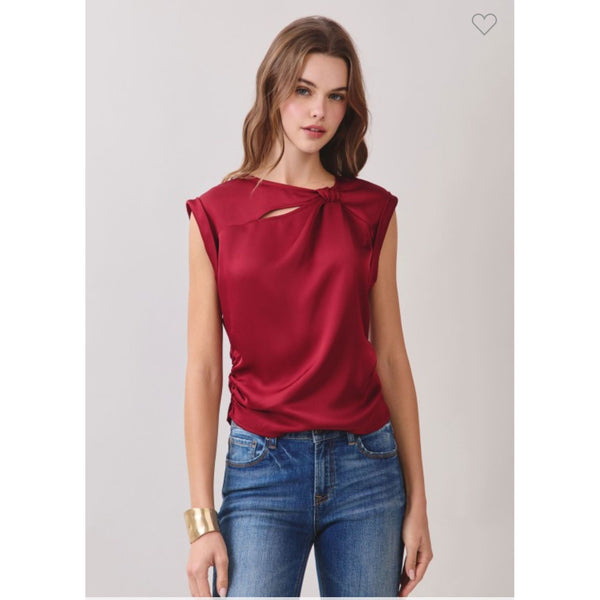 Merlot Twist Neck Blouse