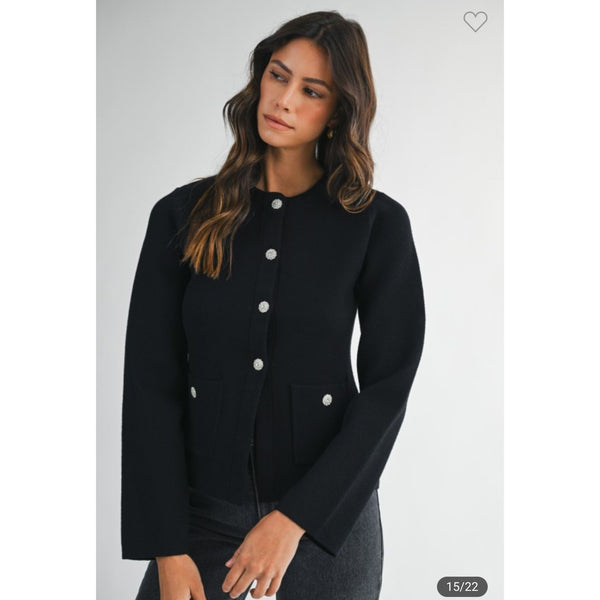 Knit Front Jewel Button Cardigan