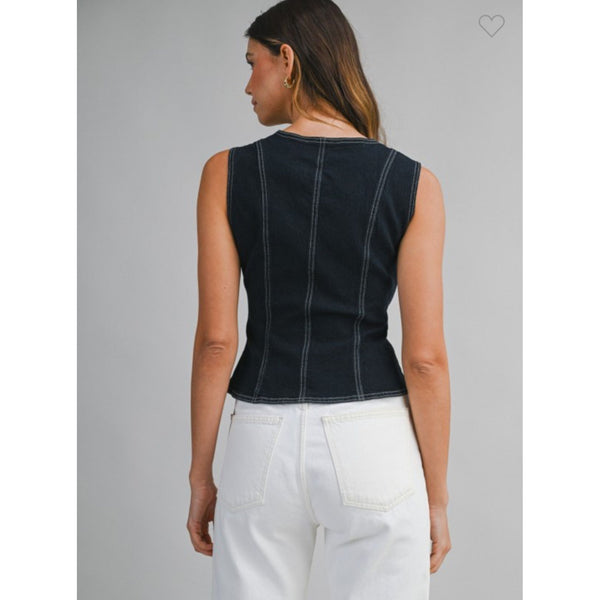 Denim Square Neck Top