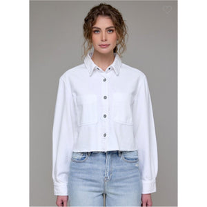 White Cropped Denim Shirt