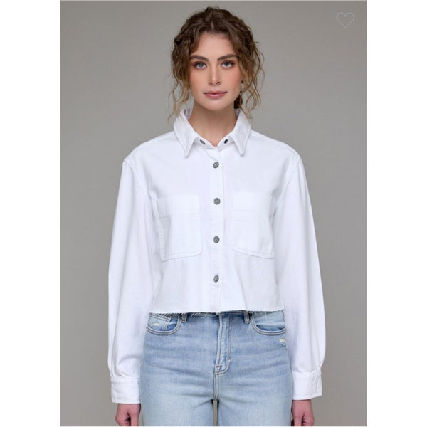 White Cropped Denim Shirt