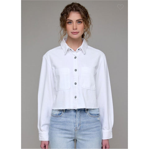 White Cropped Denim Shirt