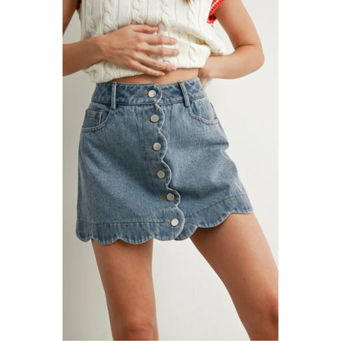 Scalloped Edge Denim Skirt