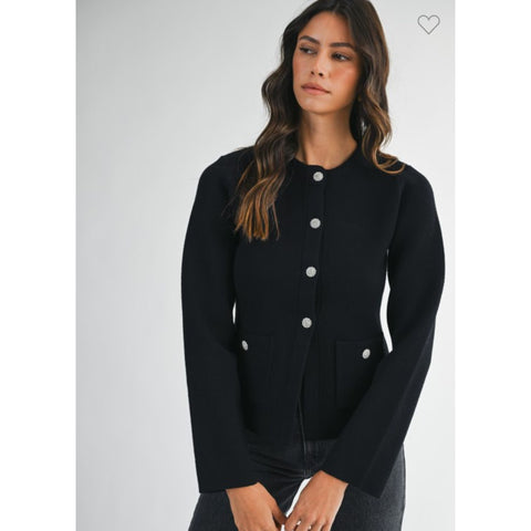 Knit Front Jewel Button Cardigan