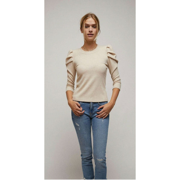 3/4 Puff Sleeve Crew Neck Top