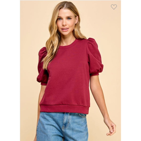 Crew Neck Short Sleeve Puff Knit Top