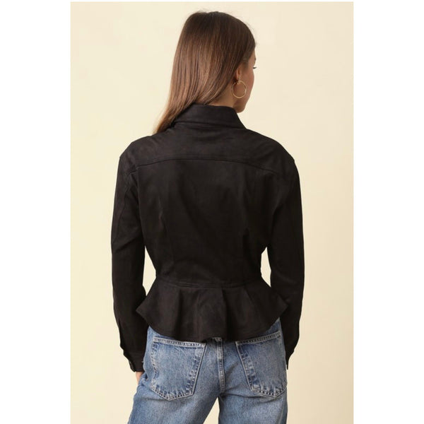 Faux Suede Peplum Top