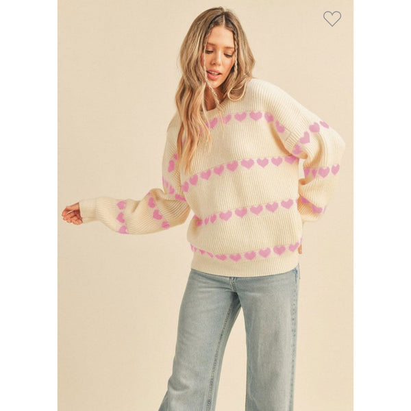 Heart Ribbed Knit Sweater