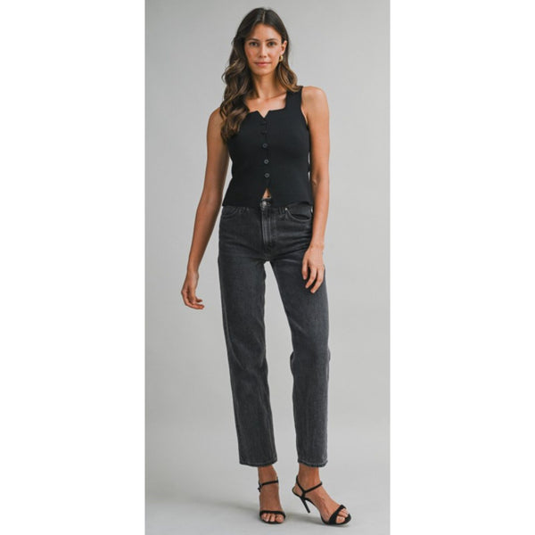 Sleeveless Button Front Knit Top