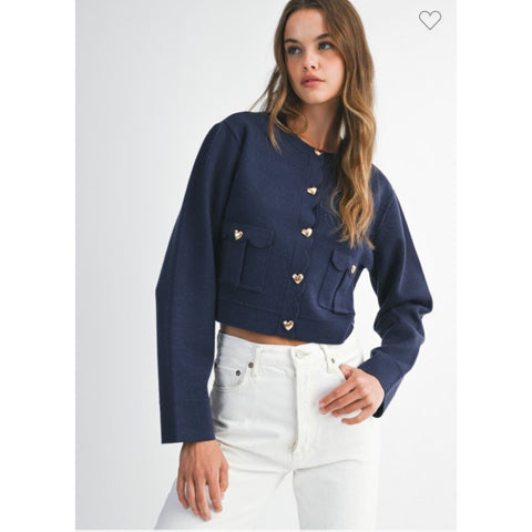 Heart Button Navy Jacket